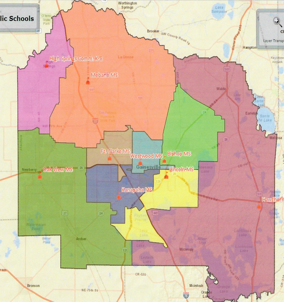map of middle schools in Alachua County, FL (source: schoolsiteonline.com)